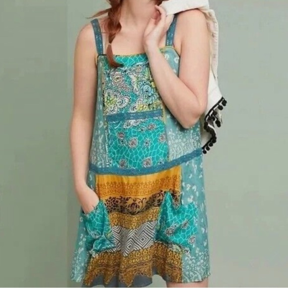 Anthropologie Tiny Boho Scarf Patchwork Womens Sleeveless Dress Size XSmall - Picture 13 of 13